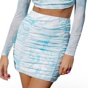 New Elodie Blue Cloud Printed Ruffle Mini Skirt Women's Size L